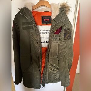 Schott Olive Green Parka with Fur Hood size L